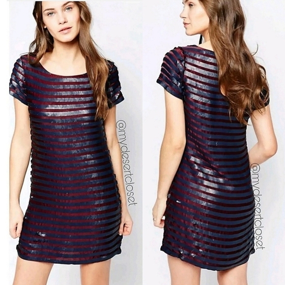 French Connection Satellite Brights Sequin Striped Nightout Cocktail Mini Dress - Picture 1 of 13